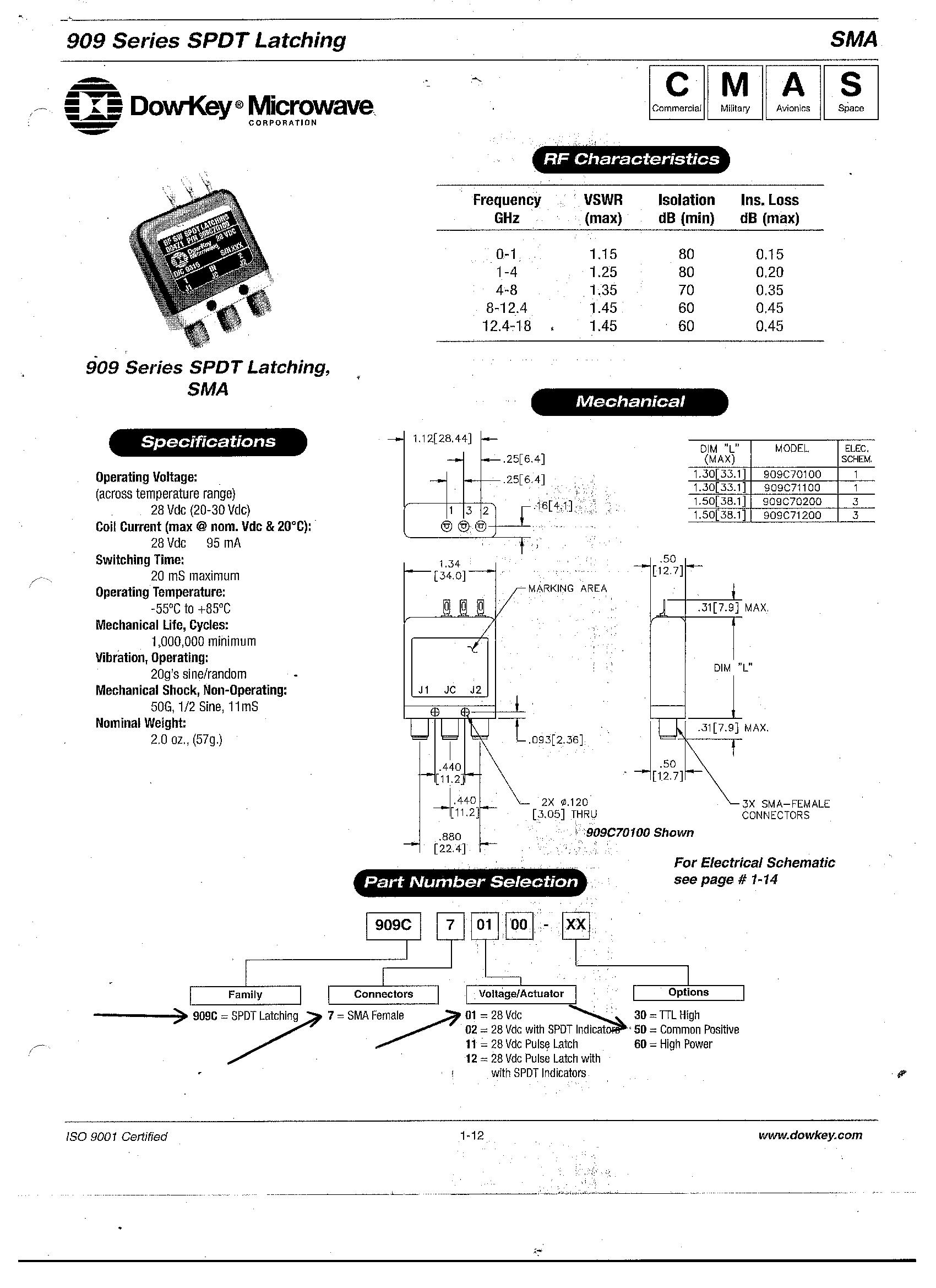 Relay Transco 18 GHz 28V DC 82152-909C70100 